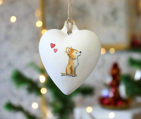 Chihuahua Fawn Ceramic Heart Bauble